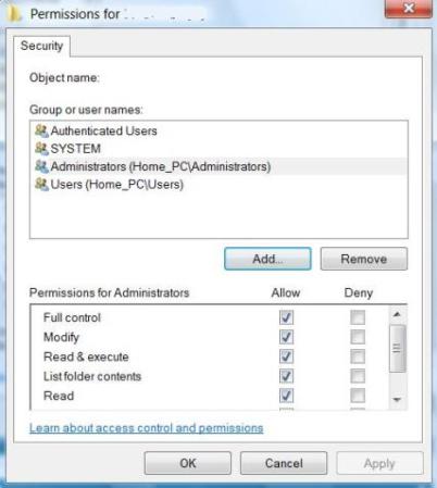 Windows Vista Permissions Full Control